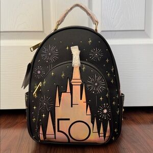 Disney 50th castle iridescent loungefly backpack